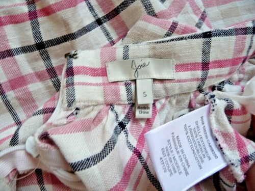 JOIE Skirt S New Broken Zipper 100% Linen Full Plaid Pattern Pocketed - Picture 3 of 3
