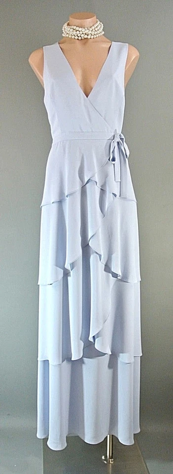 BCBG Maxi Vestido Formal Azul S Capas Largo Volantes Boda Fiesta Elegante Volantes Foto 3 de 4