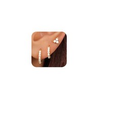 Small Hoop Earrings for Women, Diamond Stud Huggie Cartilage Earrings Set for...