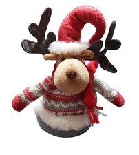 Holiday Moose in Knit Sweater and Red Hat Fabric 9" Shelf /Tabletop Decoration