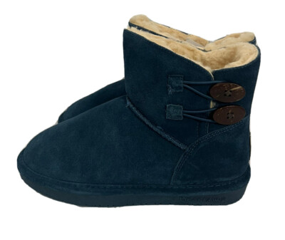 BEARPAW Rosy Suede Sheepskin Button Boot with NeverWet-Slate