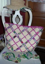 Vera Bradley straw beach tote, flip fops, hat & Envelop Wristlet Viva La Vera 