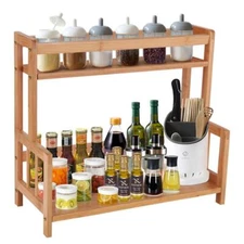 Kitchen Countertop Organizer Bamboo Spice Rack - Coffee Station Organizer