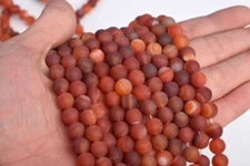 Matte Orange Red Stripe Banded Agate Beads Round Gemstone Loose Beads 4/6/8/10MM