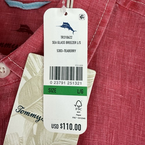 Tommy Bahama 100% Linen Long Sleeve Button Up Shirt Men’s Size Large Pink NEW - Picture 4 of 7