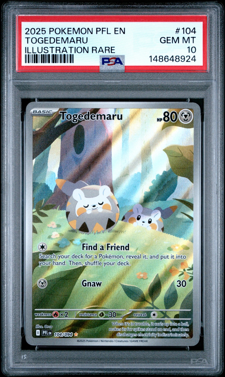 2025 POKEMON PFL EN-PHANTASMAL FLAMES ILLUSTRATION RARE #104 TOGEDEMARU PSA 10