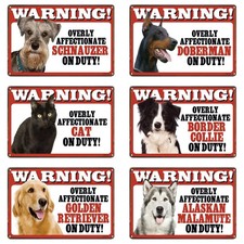 Retro Tin Metal Sign Border Collie on Duty Pets Dog Warning Bulldog 8x12