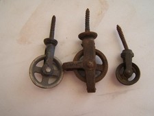 3 ANTIQUE CAST IRON METAL SMALL CEILING WALL PULLEY'S