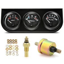 52mm Triple Gauge Set oil Pressure  Water Temp  Voltmeter 3 In1 Auto 3 Gauge