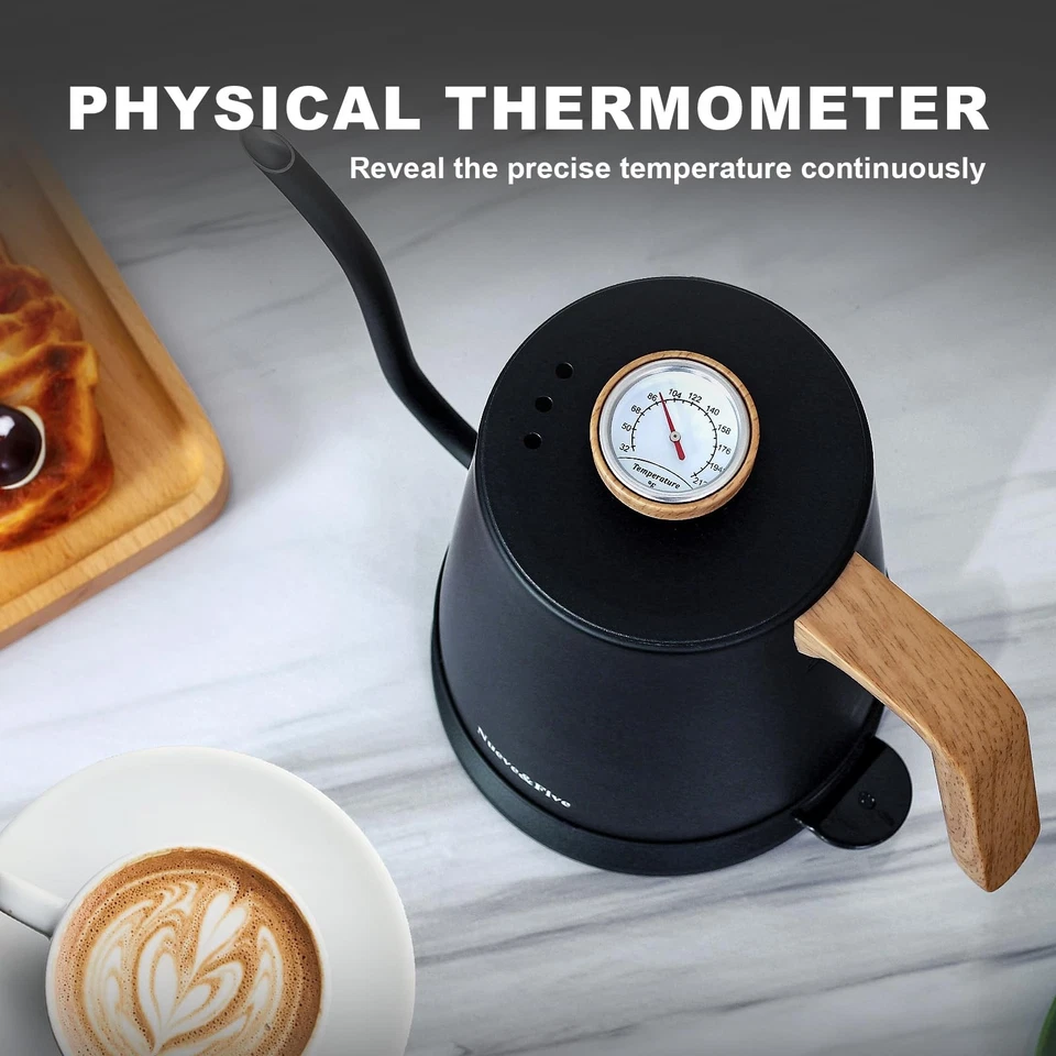 Hervidor Eléctrico Cuello de Ganso 1000W, Capacidad 1L, Acero Inoxidable, Negro Foto 3 de 4