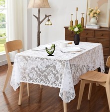 60 x 84 Inch White Rectangle Lace Tablecloth. Classic Stylish Floral Pattern ...