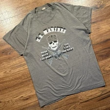 Vintage 80s USMC Marines Mess With The Best Die Like The Rest Shirt Large Grey