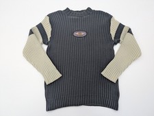 VTG Harley Davidson Mens M Rib Knit Sweater Gray Cream Patch Classic Made In USA