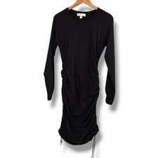 Michael Kors Womens Black Ruched Side Drawstring Long Sleeve Bodycon Mini Dress