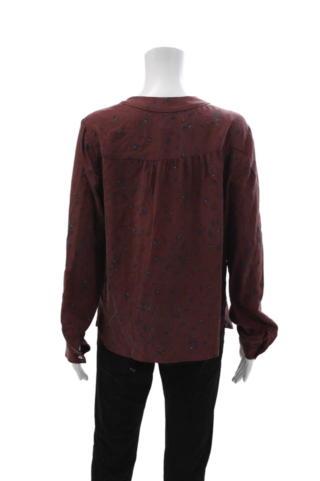Blusa boho manga larga con botones cuello en V marrón seda Amour Vert para mujer talla XS Foto 3 de 4