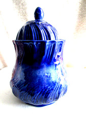 Blue Flow 9" Tall Biscuit Jar w/Lid J.G.Meakin Country Cottage Scene w/Dog