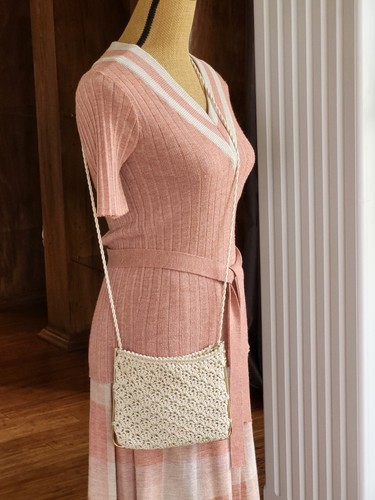 Vintage 60s Ivory Silk Cord Knit Bag Made In Italy - Picture 9 of 10