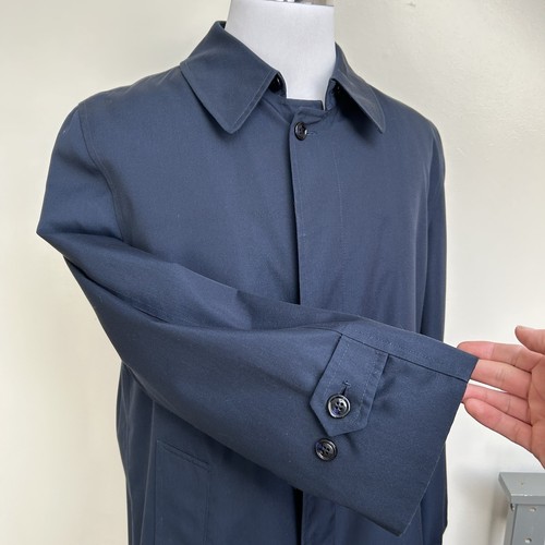 Vintage Weitz by Aberdeen Navy Hidden Button Pile Lined Trench Overcoat Mens 42R - Picture 9 of 11