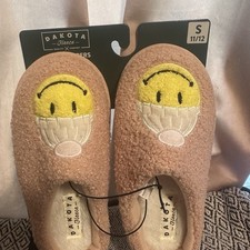 Dakota Fleece Girls Slippers Pink Plush Smiley Face Emoji Child Size 11/12 Shoes