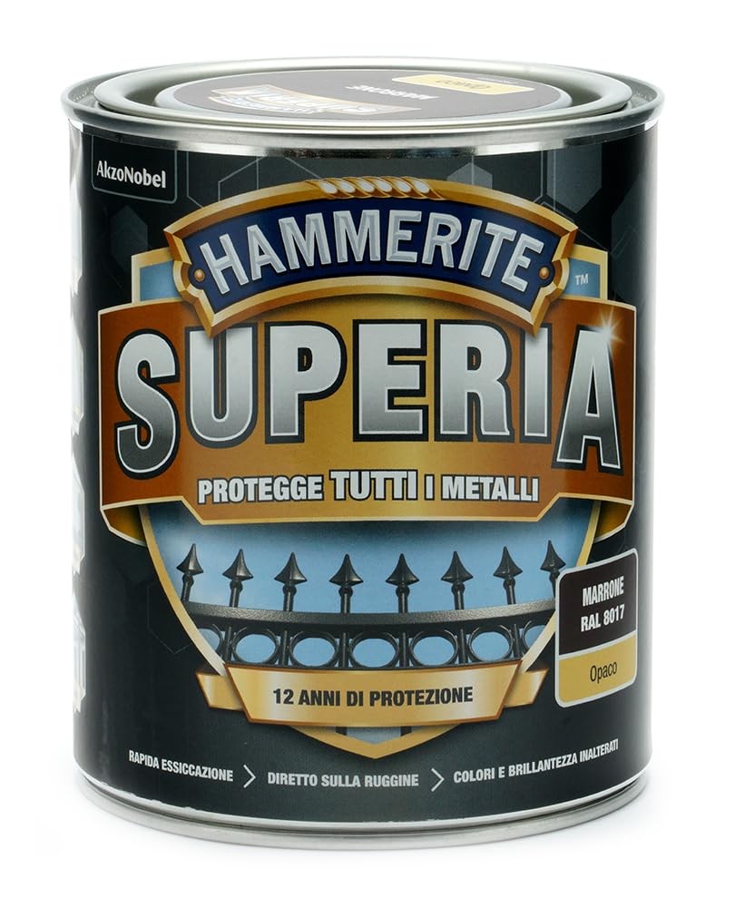 Hammerite Superia smalto metallo antiruggine interno e esterno, Opaco Marro IBDH