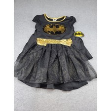Girls Batman Costume Dress Black Gold Sequin Cape Tulle Skirt Size Medium