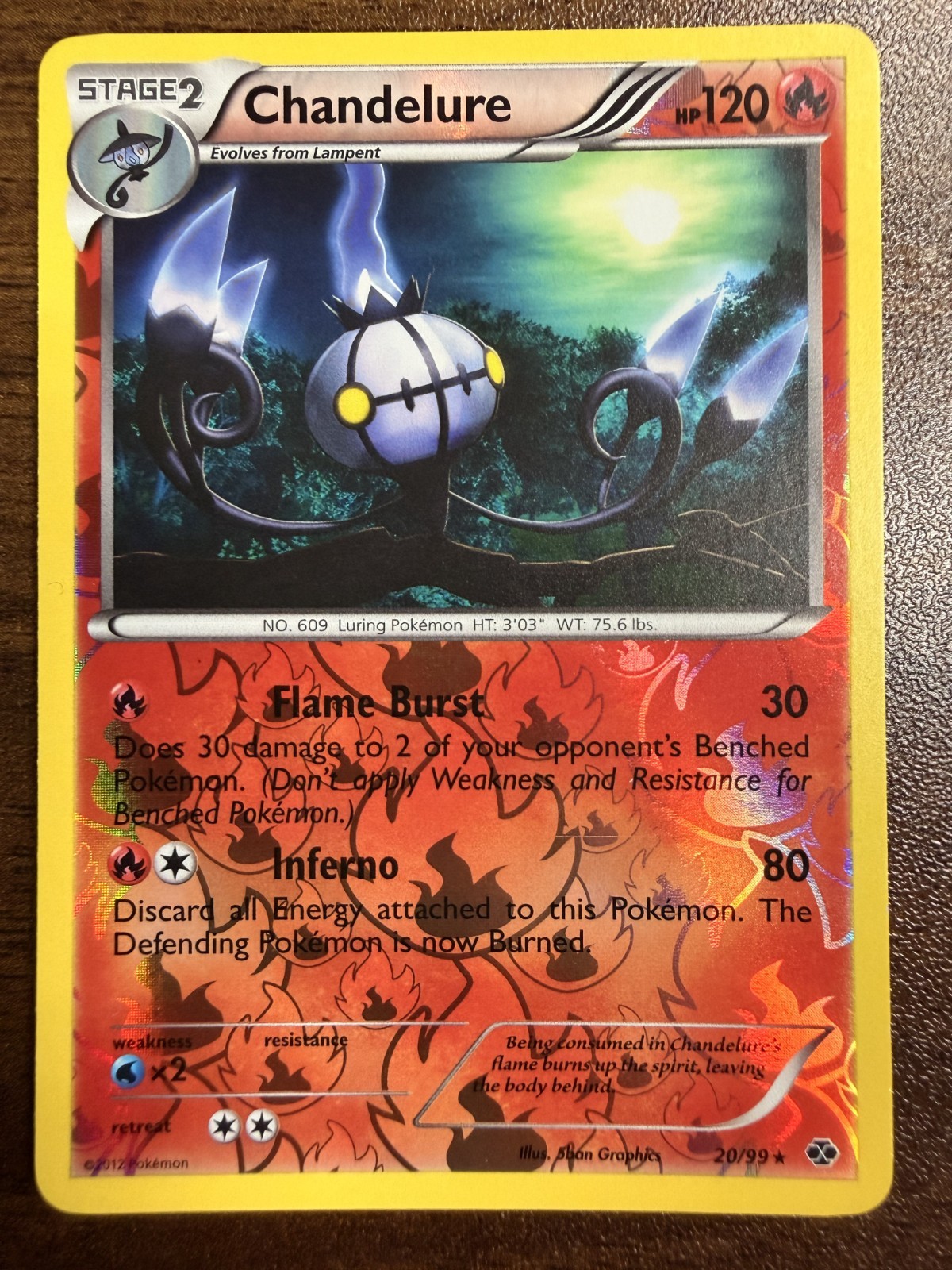 POKEMON CARD 2012 NEXT DESTINIES CHANDELURE 20/99 RH REVERSE HOLO