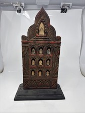 19th Century Thai Rattanokosin Wood Votive Plaque With Pottery Buddha Releifs