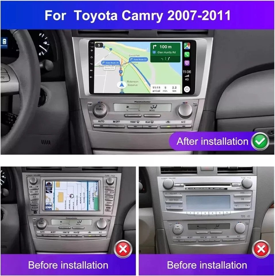 Radio estéreo para automóvil para Toyota Camry 2007-2011 Android 15.0 Apple CarPlay GPS navegación Foto 3 de 4