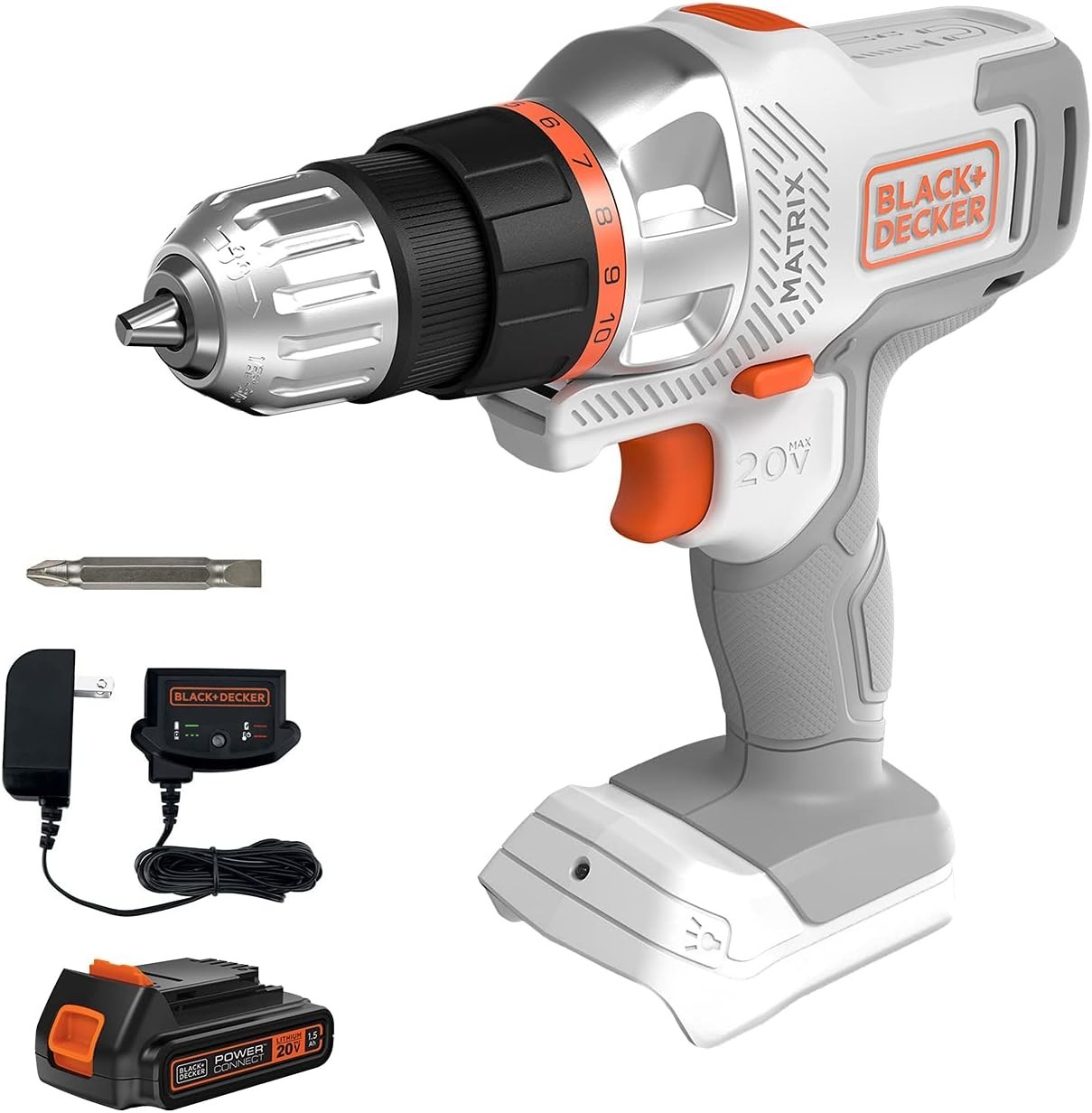 BLACK+DECKER 20V MAX Matrix Cordless Drill Driver Kit White BDCDMT120WC1FF