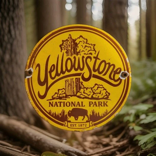 Vintage Yellowstone National Park Porcelain Sign Vintage, Est. 1872, RV Camping