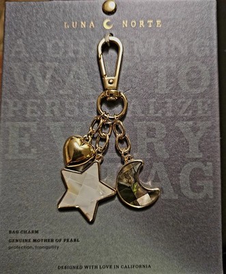Luna / Gen. Mother of Pearl BOHO Star Moon Heart Bag Charm Keychain witchy NWT
