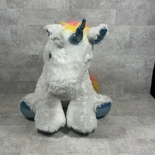 Giant 23 Inch Unicorn Plush Tween Brands White With Rainbow & Blue VG+