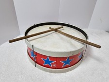VTG Ohio Art Co Tin Litho Toy Drum Red White Blue Stars w/ Drumsticks 342A174
