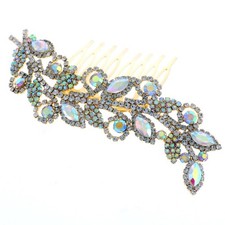 New Gold Metal AB Rhinestone Crystal Hair Comb H3699-GAB