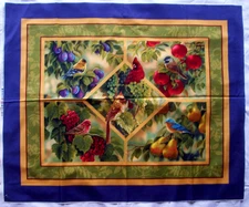Bird Sanctuary Millete Cardinal bluebird chickadee cotton fabric quilt panel
