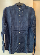 J. Crew Men DressShirt -Size L, Slim Fit Stretch-Navy LongSleeve,Spotted Pattern