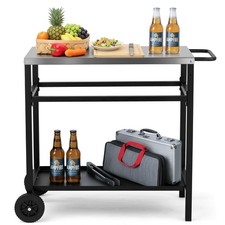 Mobiler Grilltisch Edelstahl Arbeitswagen mit Rädern 83x45cm für Pizzaofen
