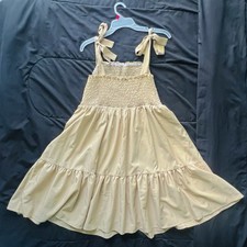Khaki Baby Doll Ruffle Hem Shoulder Tie Dress (Plus Size/L/XL)