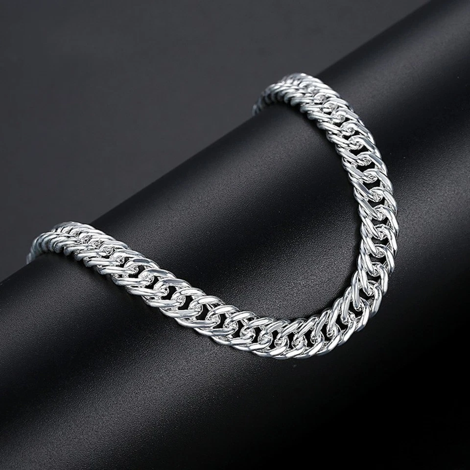 1PC Pure 999 Fine Silver Chain Men Women 10mm Curb Link Bracelet 42g/8.2inch - Image 2 of 4