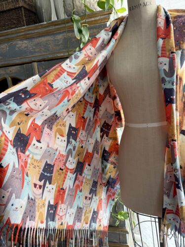 Pashmina Scarf Cat Gustav Klimt Print Fringed Purchased in UK Super Soft NWOT - Picture 3 of 8