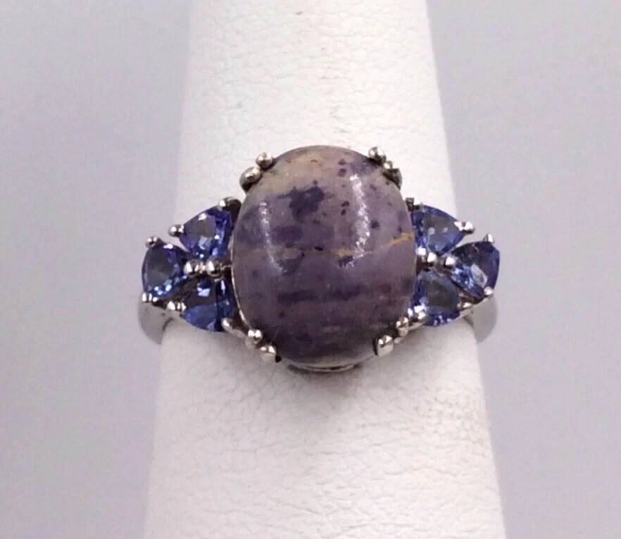 ANILLO DE PLATA ESTERLINA 925 SUGILITA Y TANZANITA CREADO EN LABORATORIO TALLA 5,5 Foto 3 de 4