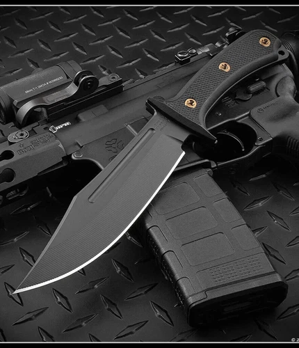 RMJ Tactical Knife Jungle Combat Nitro-V Blackout Finish Black G10 Kydex Sheath