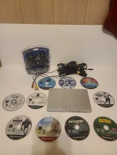 Sony PlayStation 2 PS2 Silver Slim Console Bundle w/ 10 Games  Tested!