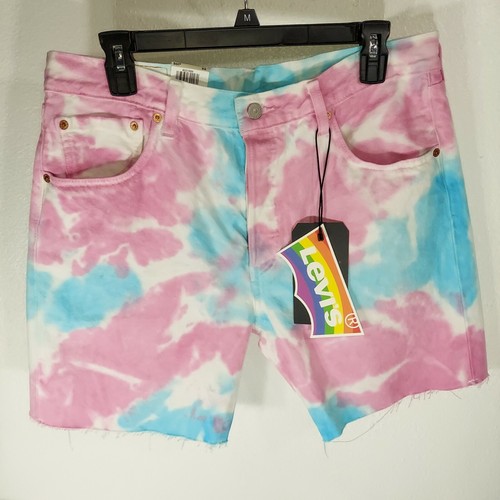 Blue Pink White Tie Dye Jean Shorts 