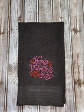 Embroidered Black Mainstays Kitchen Hand Towel Happy Valentine's Day BS2958