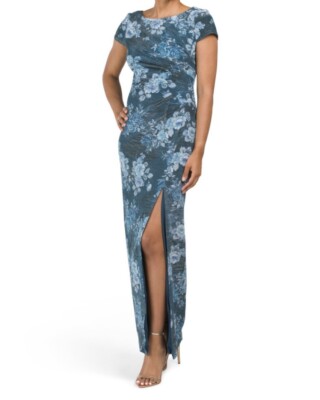 knee length dresses for ladies Textured Jacquard High Low Dress With Notched Neck In Metallic Gold