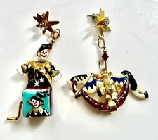 Stunning Lunch At The Ritz multicolored enamel circus, clown, carousel earrings