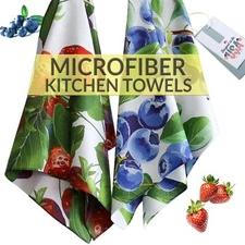 2-Pack Berry Bistro Farmhouse Waffle Kitchen Towels - Strawberry Pattern Kitc...