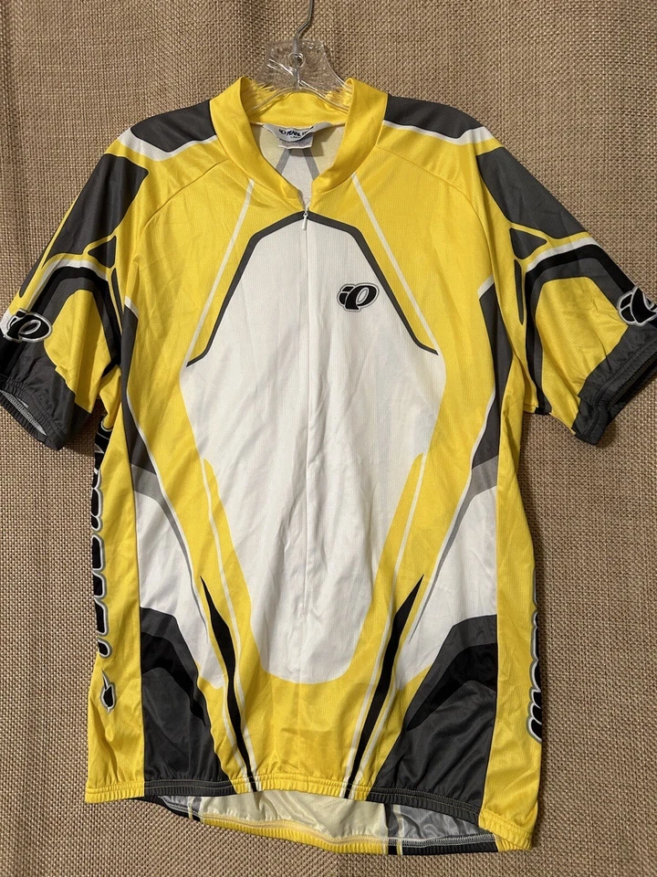 Camisa de ciclismo Pearl Izumi Jersey L amarilla cremallera negra gris bolsillos traseros grande para hombre Foto 2 de 4