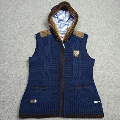 Spieth & Wensky Womens Wool Vest Size M - 38 Blue Cable Knit Zip Gilet Outerwear